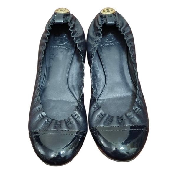 Tory Burch Black Abbey Mestico/Patent Flats dark blue Leather Women's Size 7.5 - Picture 2 of 10